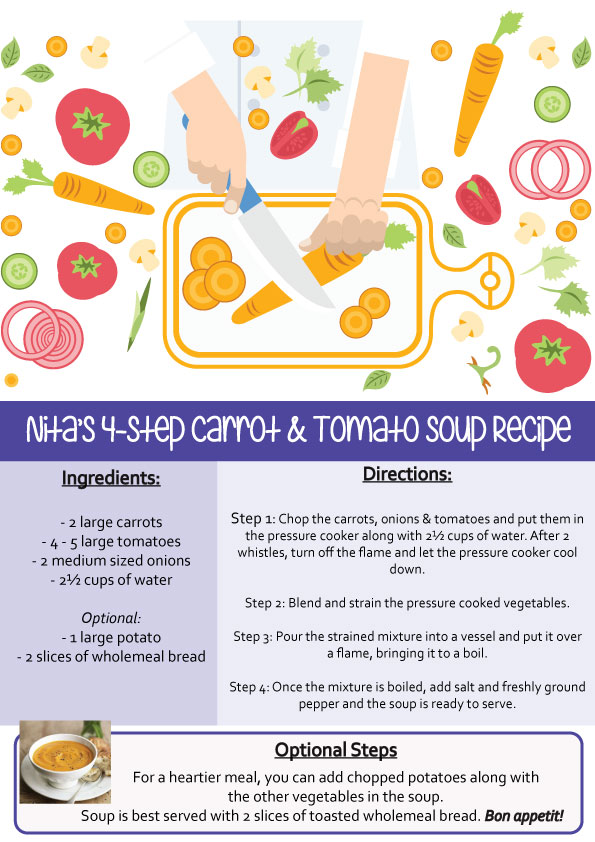 Nita's 4 steps carrot & tomato soup recipe